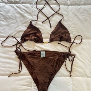 Shade & Shore Chocolate Brown Triangle Tie-Side Bikini